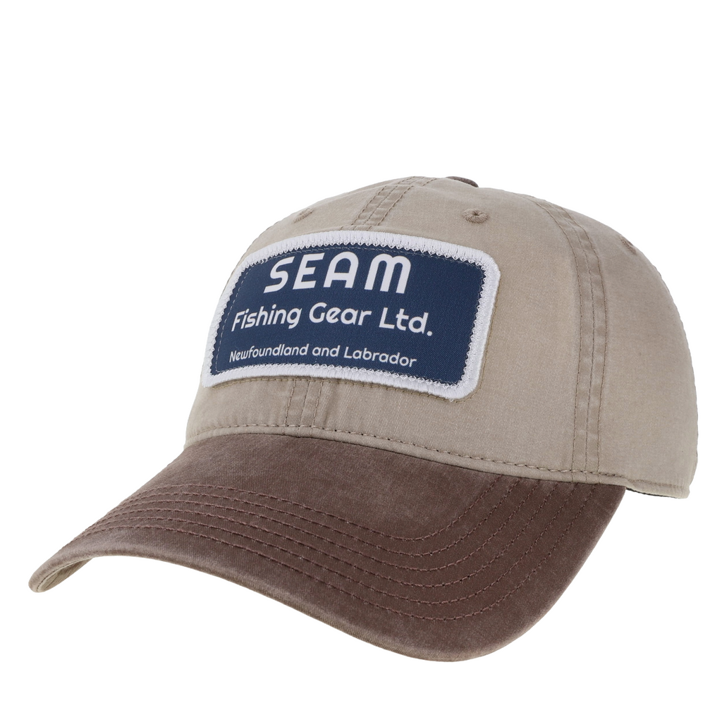 Beige cap with brown lid with a 'SEAM Fishing Gear Ltd.' logo (global)