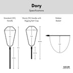 Technical specifications of a fishing net with measurements and SEAM branding (global).