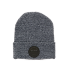 Gray beanie with a black seam patch (global)