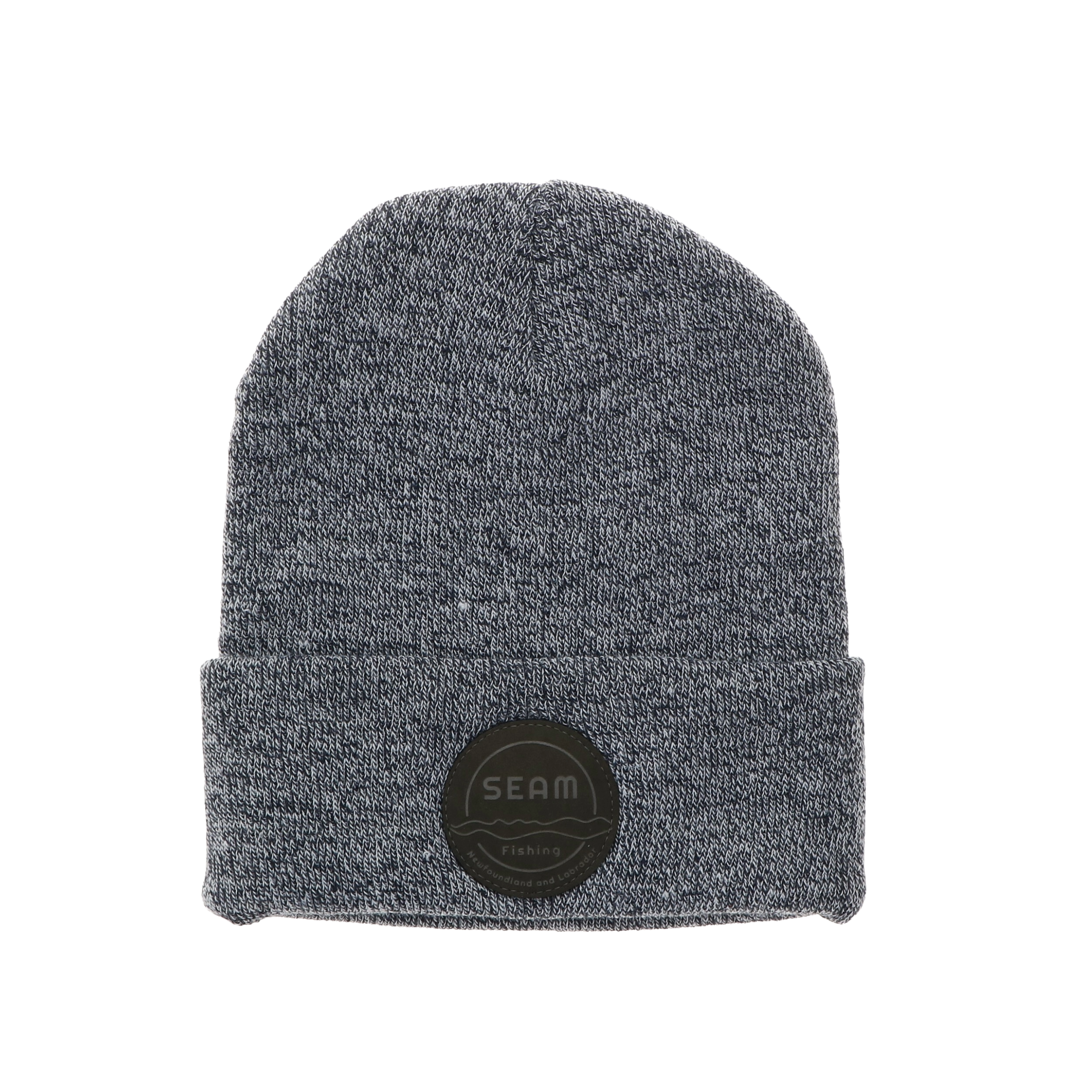 Gray beanie with a black seam patch (global)